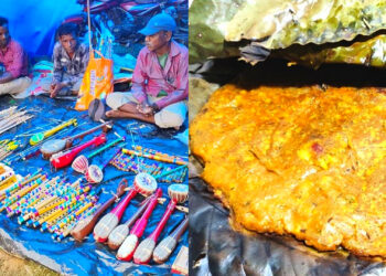 আদিবাসীদের ঐতিহ্যবাহী পাঁটাবিন্দা মেলা মাংস পিঠের ঘ্রাণে মুখর
